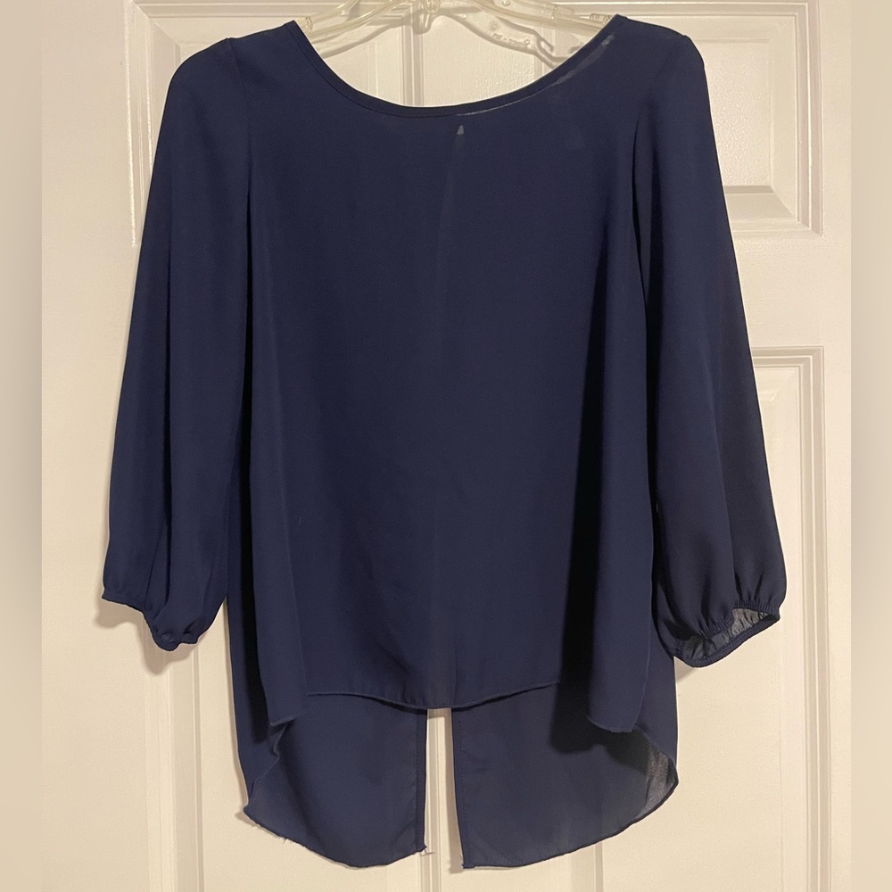 Navy Blue Open Bow-Back Blouse
